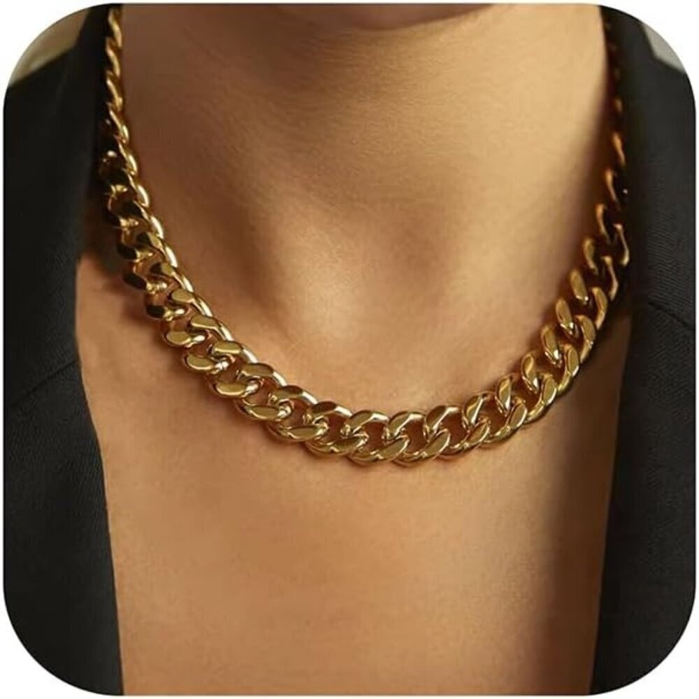Unisex 18K 13mm- Gold Chunky Cuban Link Curb Chain Necklace Hip Hop Punk